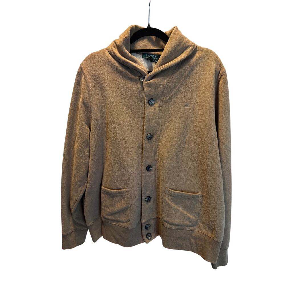 Lauren Ralph Lauren Vintage Shawl Collar Fleece Cardigan Sweater Tan Womens 1X